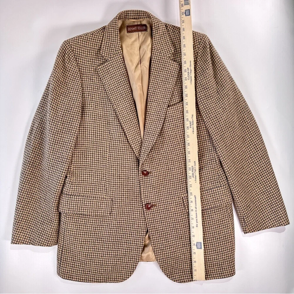 Lanvin Vintage Sport Coat Bonwit Teller Camel Hair Houndstooth Tan 40R